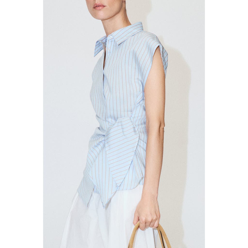 MANGO MANGO Knotted Stripe Cap Sleeve Button-Up Shirt
