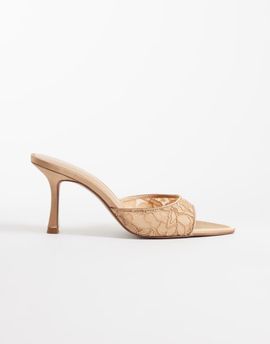 Mango Mango lace heeled mules in cream-Neutral