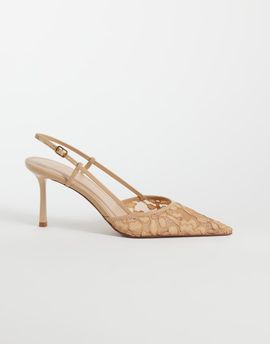 Mango Mango lace slingback heels in beige-Neutral