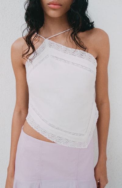 MANGO MANGO Lace Trim Asymmetric Halter Neck Top