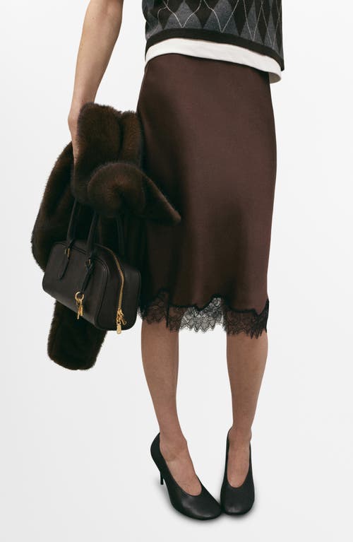 MANGO MANGO Lace Trim Satin Midi Skirt