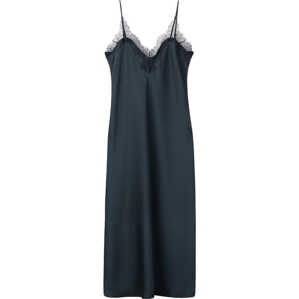 MANGO MANGO Lace Trim Satin Midi Slipdress