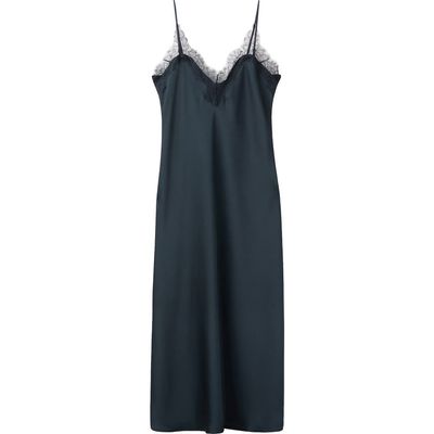 MANGO MANGO Lace Trim Satin Midi Slipdress