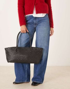 Mango Mango large leather tote in black
