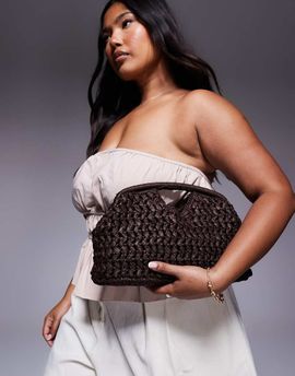 Mango Mango large raffia clutch bag in brown
