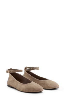 MANGO MANGO Leather Ankle Strap Ballerina Flat