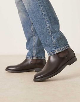 Mango Mango leather chelsea boots in dark brown