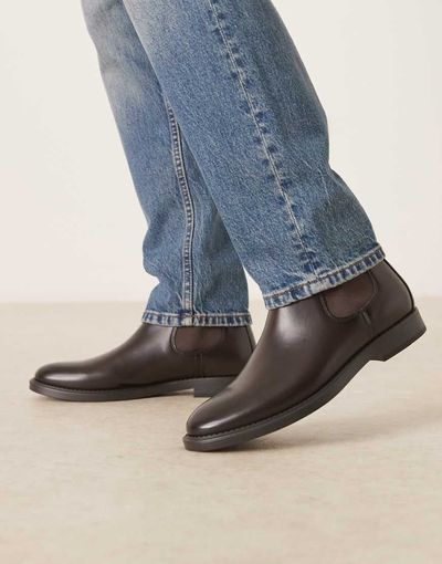 Mango Mango leather chelsea boots in dark brown