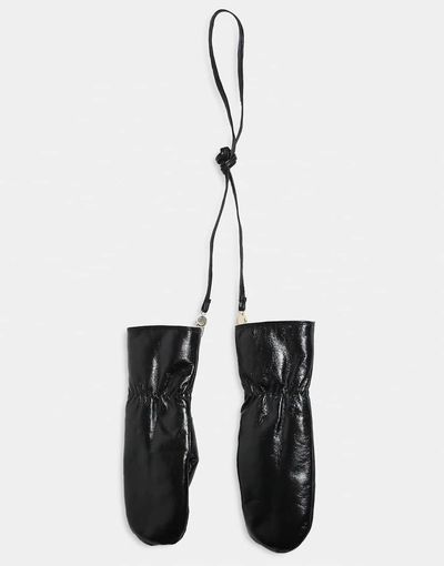 Mango Mango leather faux fur lined gloves in deep black