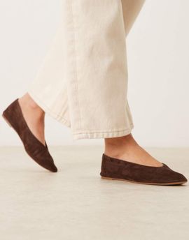 Mango Mango leather flat shoes in ivory-White