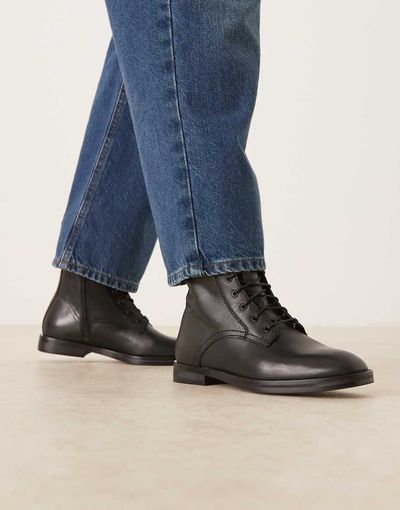 Mango Mango leather lace up boots in black