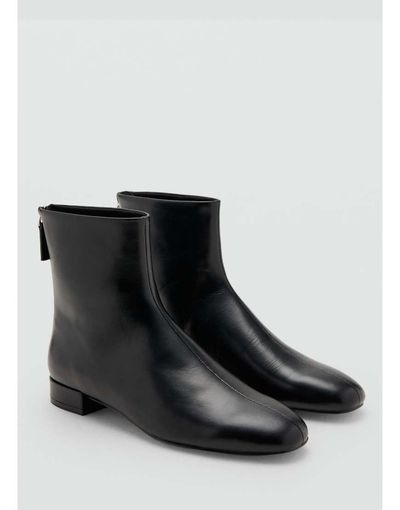 Mango Mango leather round toe ankle boots in black