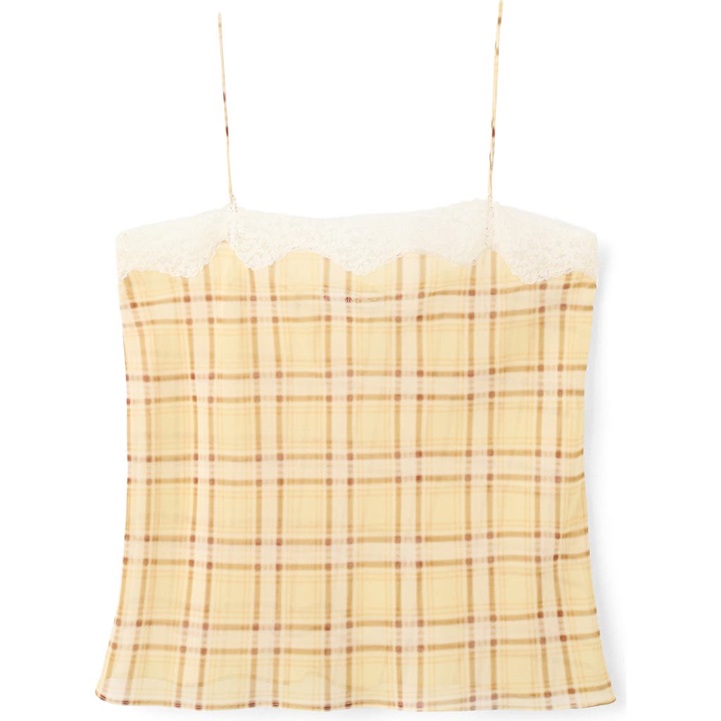 MANGO MANGO Leire Plaid Lace Trim Top