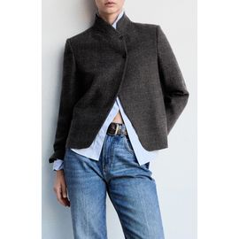 MANGO MANGO Leita Stand Collar Wool Blend Blazer
