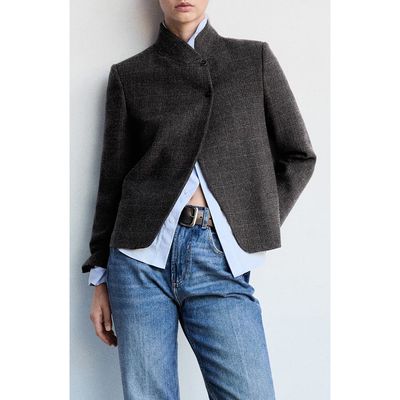 MANGO MANGO Leita Stand Collar Wool Blend Blazer