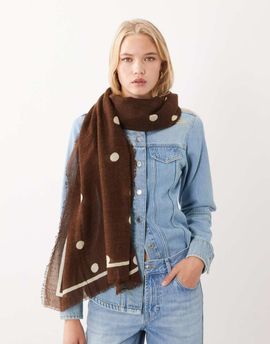 Mango Mango light knit scarf in polka dot print-Brown