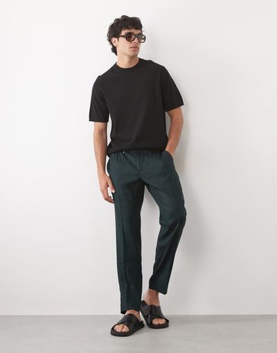 Mango Mango linen mix relaxed fit shorts in dark green