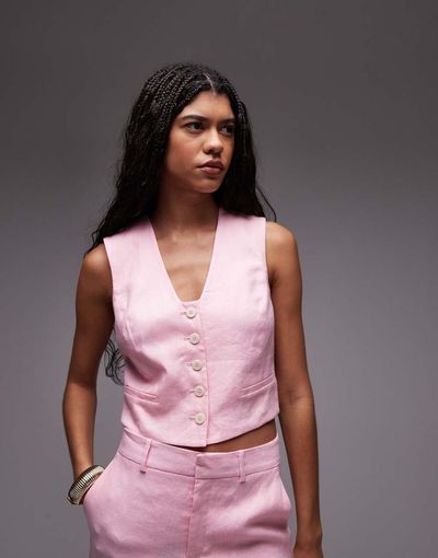 Mango Mango linen vest in pink - part of a set