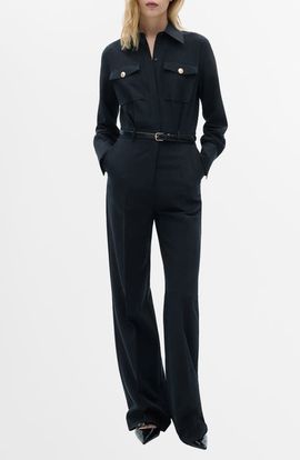 MANGO MANGO Long Sleeve Belted Jumpsuit