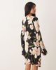 Mango Mango long sleeve mini dress in dark based floral-Black - 4