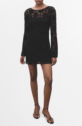 MANGO MANGO Long Sleeve Open Stitch Minidress