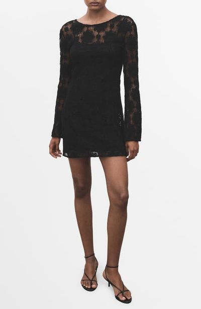 MANGO MANGO Long Sleeve Open Stitch Minidress