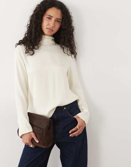 Mango Mango long sleeve tie back top in ecru-Neutral