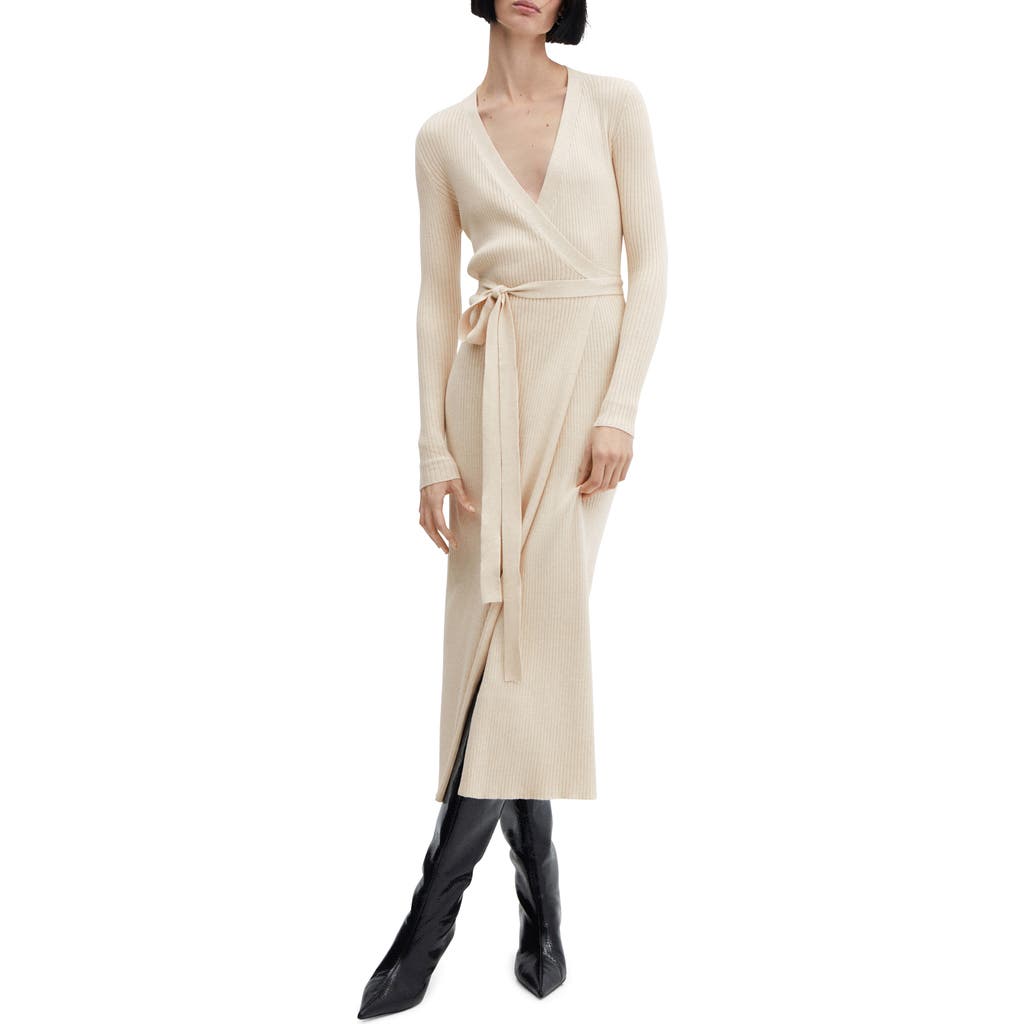 MANGO MANGO Long Sleeve Wrap Sweater Dress