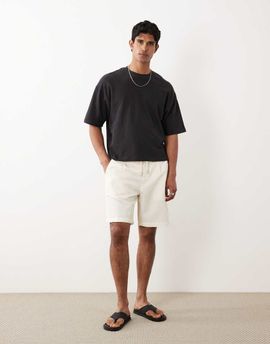 Mango Mango loose fit cotton mix draw string shorts in ecru-Neutral