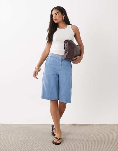 Mango Mango low waist denim shorts in blue