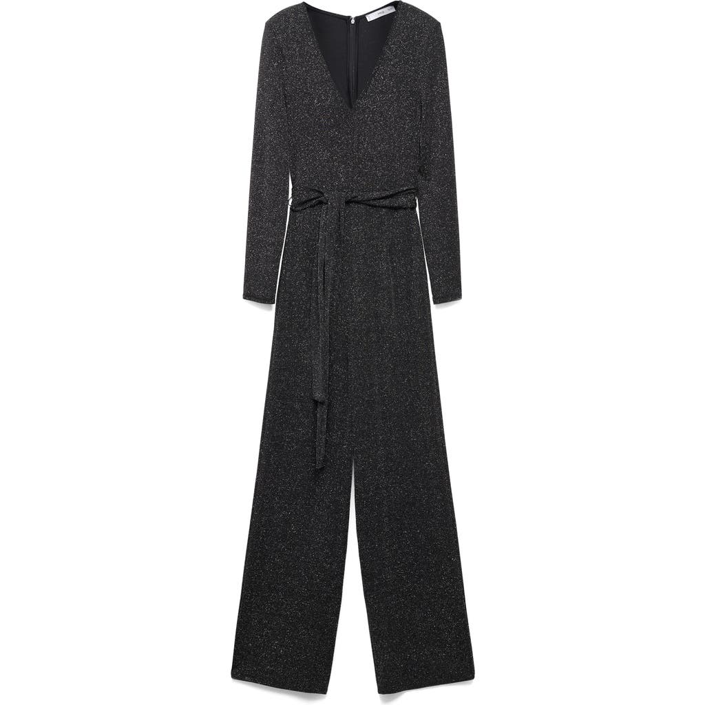 MANGO MANGO Metallic Long Sleeve Knit Jumpsuit