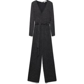 MANGO MANGO Metallic Long Sleeve Knit Jumpsuit