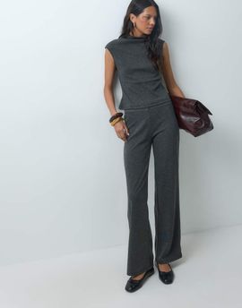 Mango Mango Michi straight pants in charcoal - part of a set-Gray