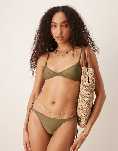 Mango Mango micro bikini top in olive green