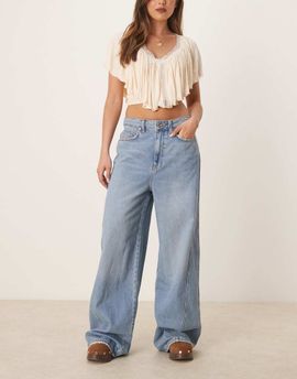 Mango Mango Mila relaxed straight leg jeans with bleach front in light blue