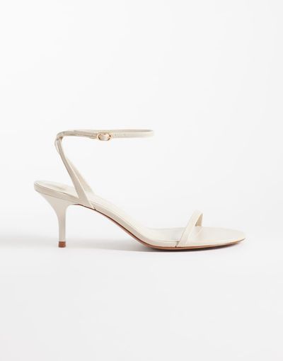 Mango Mango minimalist ankle tie heeled sandals in white