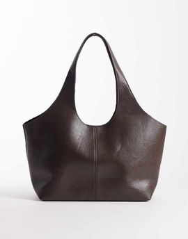 Mango Mango minimalist faux leather tote in chocolate-Brown