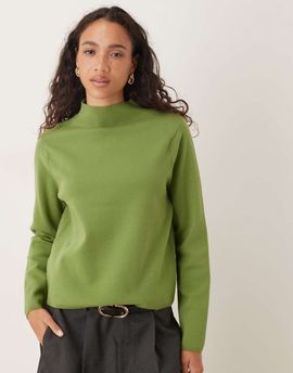 Mango Mango mock neck sweater in green