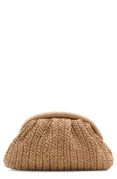 MANGO MANGO Natural Fiber Clutch Bag with Removable Chain Strap