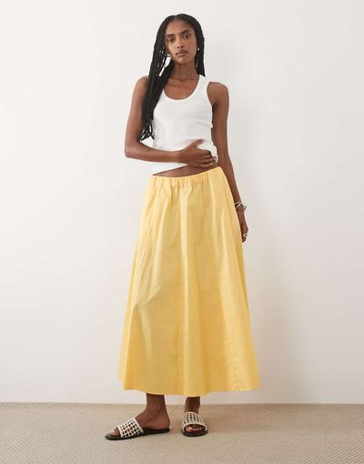 Mango Mango Newcreta 100% cotton full maxi skirt in butter yellow - part of a set