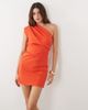 Mango Mango one-shoulder ruched mini dress in bright red-Orange - 1