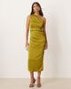 Mango Mango one shoulder ruched side midi dress in green - 1