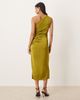 Mango Mango one shoulder ruched side midi dress in green - 3