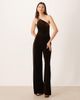 Mango Mango one shoulder velvet jumpsuit in brown - 1