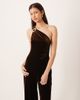 Mango Mango one shoulder velvet jumpsuit in brown - 2