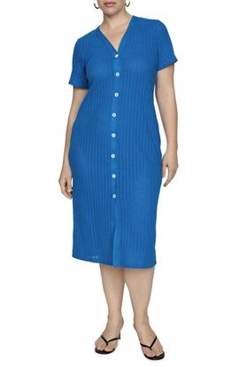 MANGO MANGO Open Stitch Button Front Knit Dress