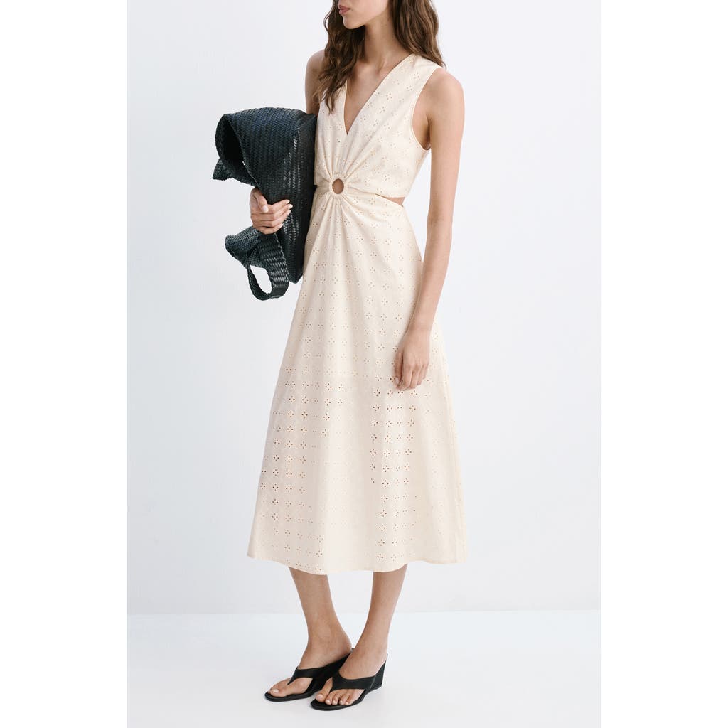 MANGO MANGO Openwork Cotton Cutout Midi Dress