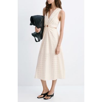 MANGO MANGO Openwork Cotton Cutout Midi Dress