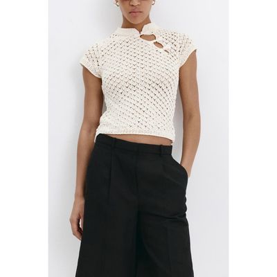 MANGO MANGO Openwork Knit Toggle Sweater