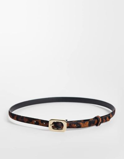 Mango Mango oval buckle belt in leopard print-Brown